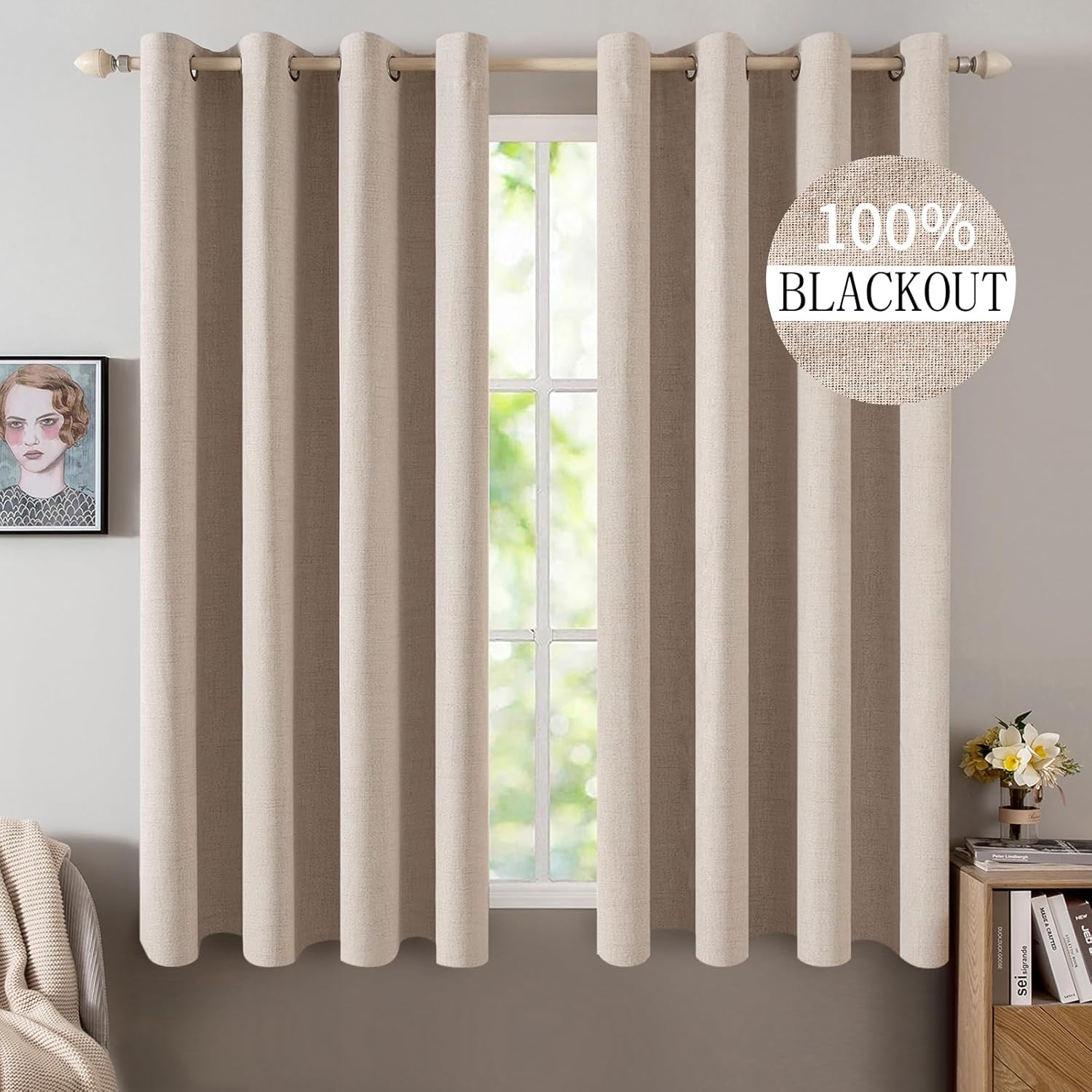 MIULEE Linen Textured Blackout Curtains for Bedroom