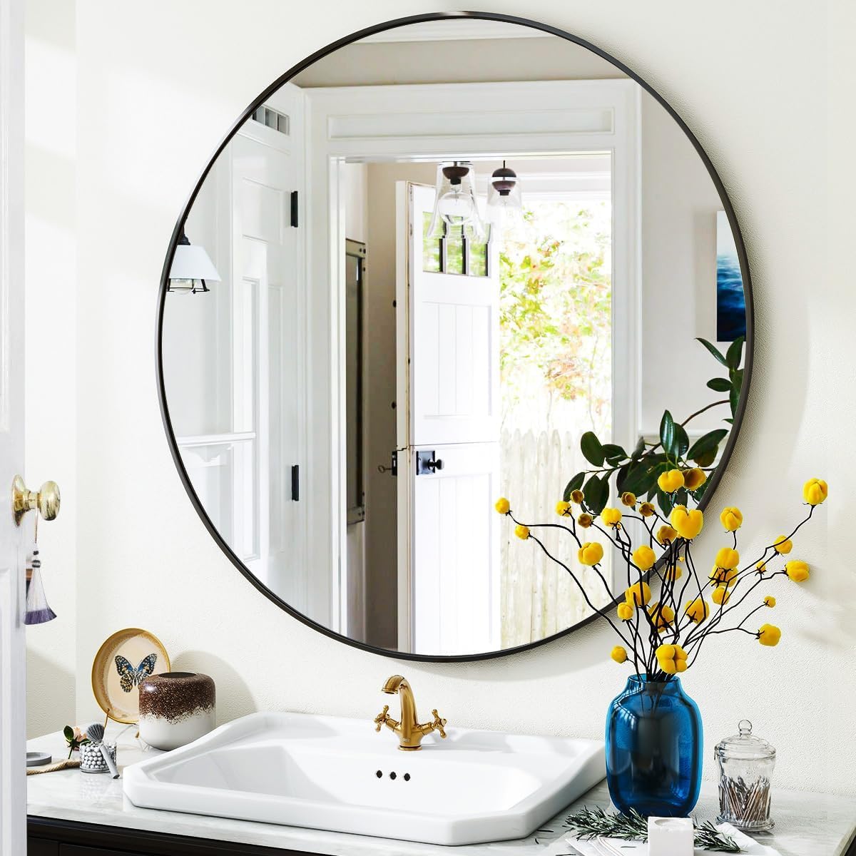 VooBang Black Round Bathroom Mirror - 24 inch Circle Design