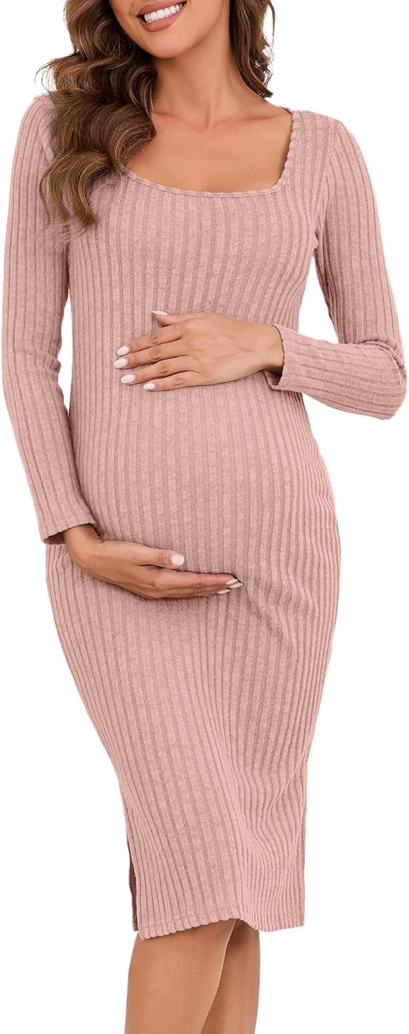 Long Sleeve Maternity Sweater Dress for Fall Winter Comfort