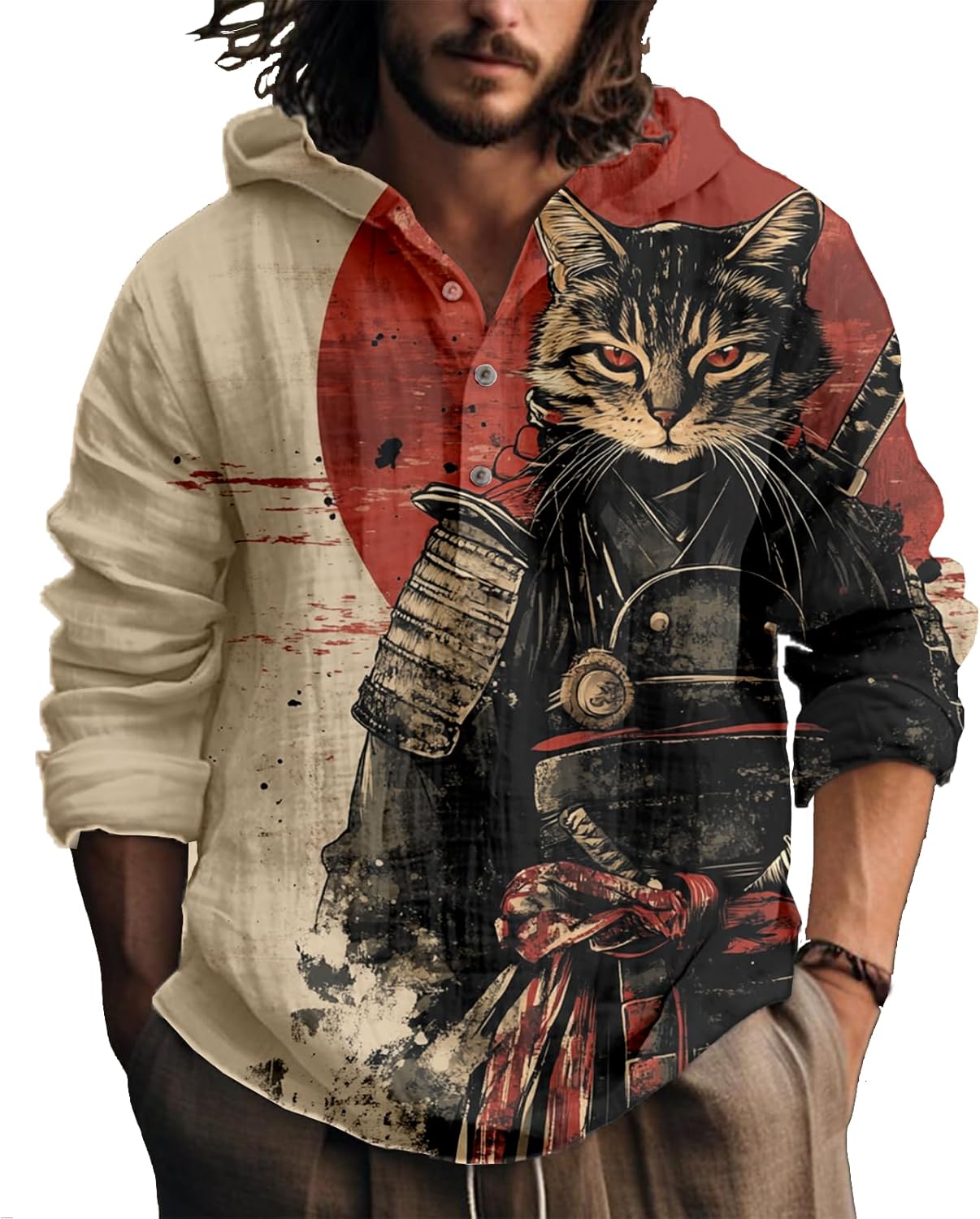 Graphic Henley Hoodie for Men by Biacolum