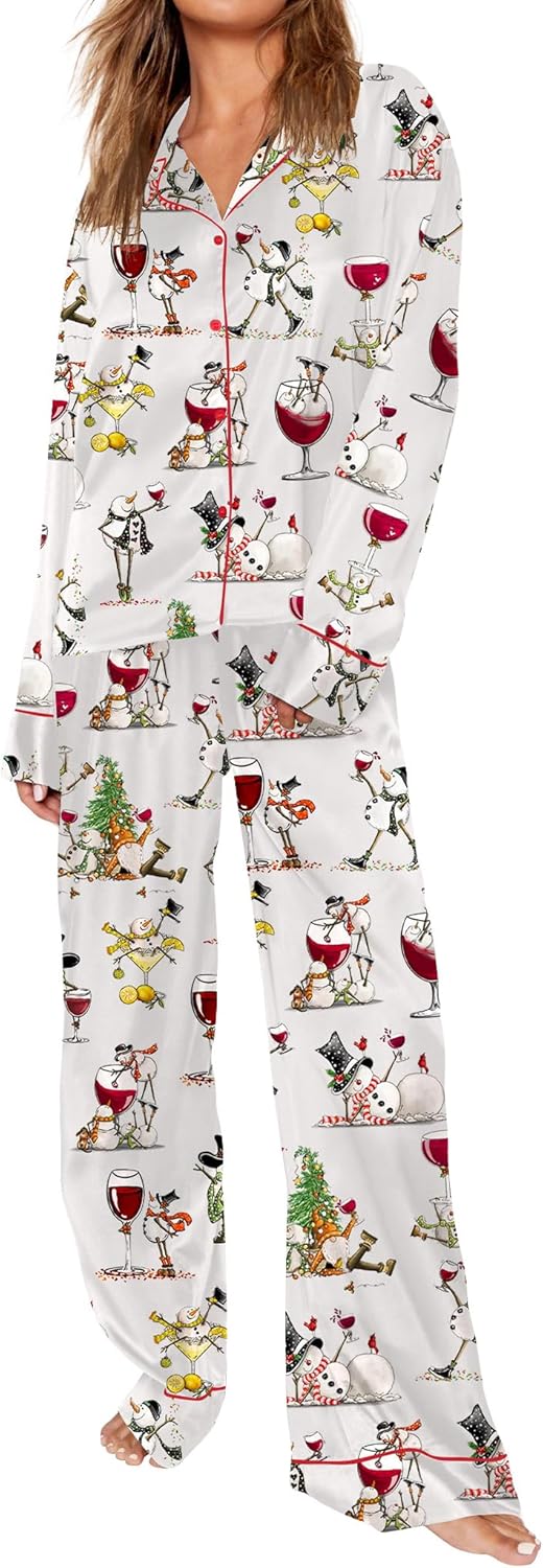 Satin Pajamas Set for Women Long Sleeve Button Down Pjs