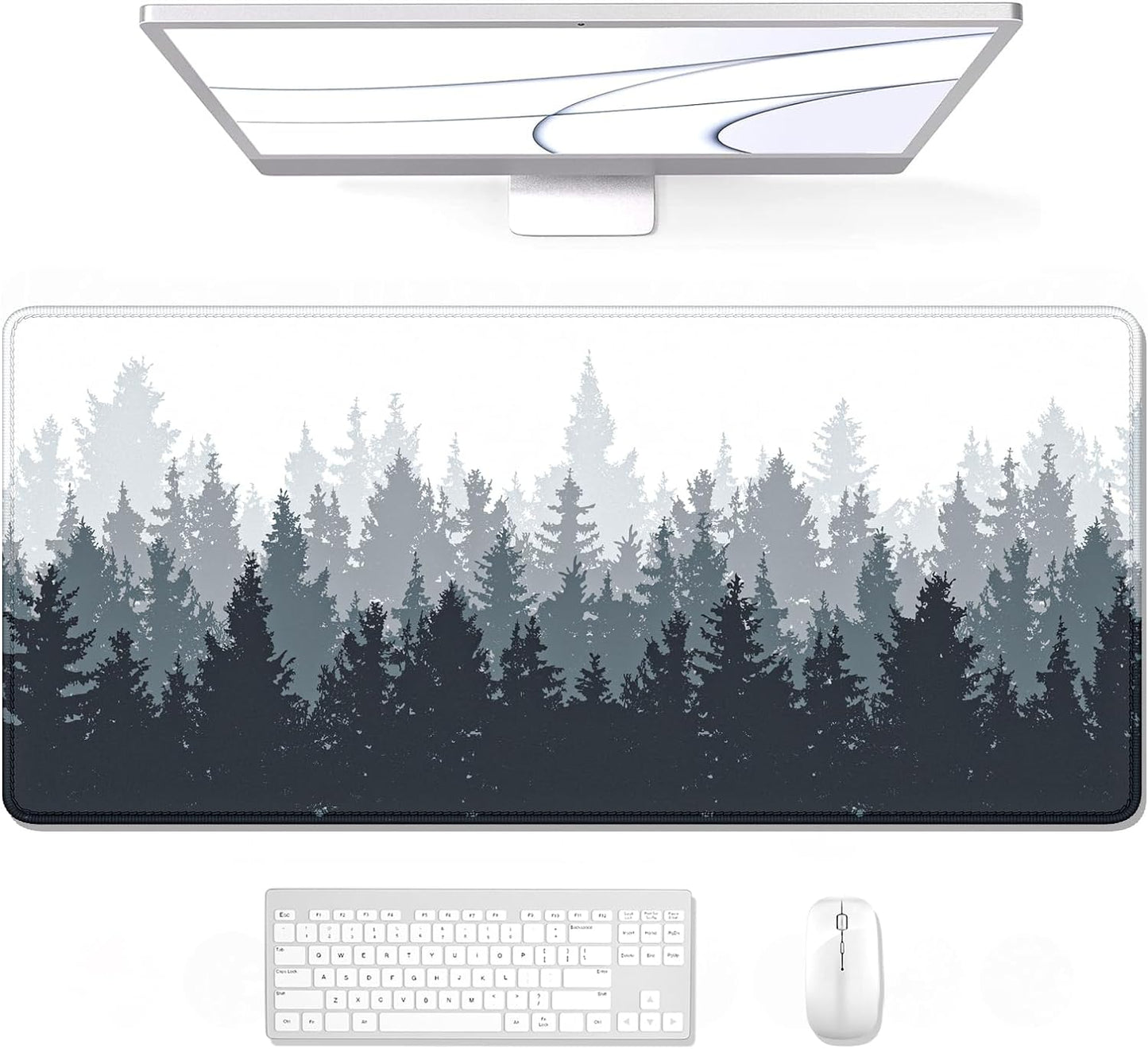 XXL Gaming Mouse Pad - Full Desk Coverage, Thick Rubber, Ink Misty Forest