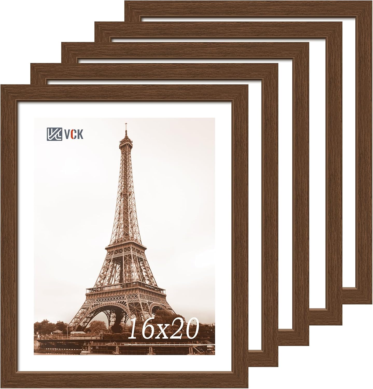 VCK 16x20 Picture Frames for Wall - Elegant Brown Wood Set