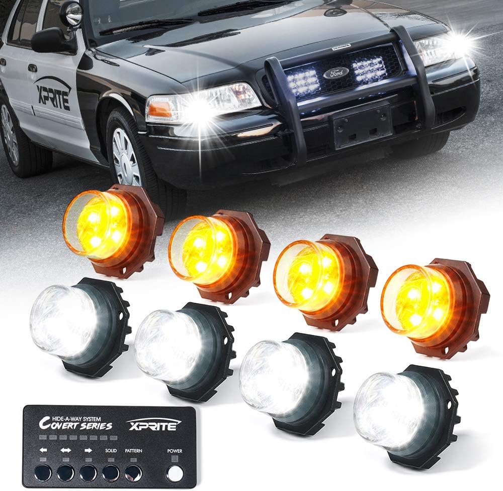 Xprite White Amber LED Hideaway Strobe Lights Kit for Safety