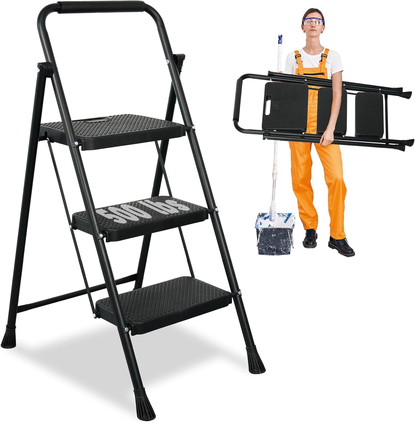 3 Step Ladder with Wide Anti-Slip Pedal for Safe Climbing