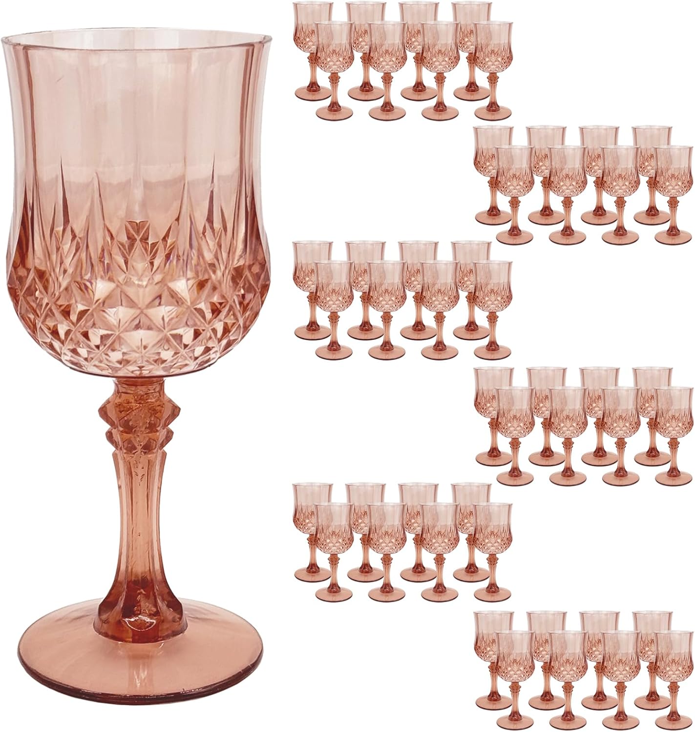 48 PCS Rose Gold Plastic Wine Glasses for Parties and Events