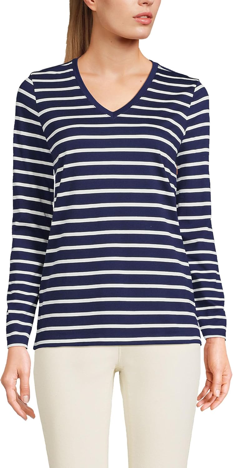Relaxed Supima Cotton Long Sleeve V-Neck T-Shirt for Women