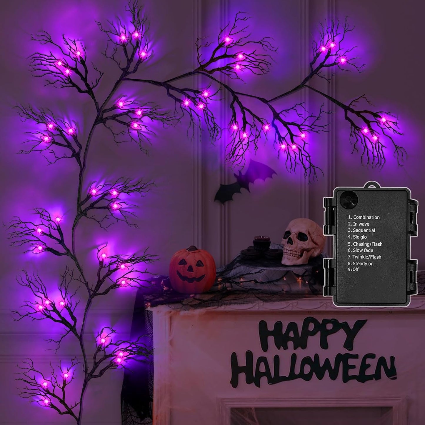 9 Ft 66 LED Halloween Willow Vine Twig Decor Garland Lights