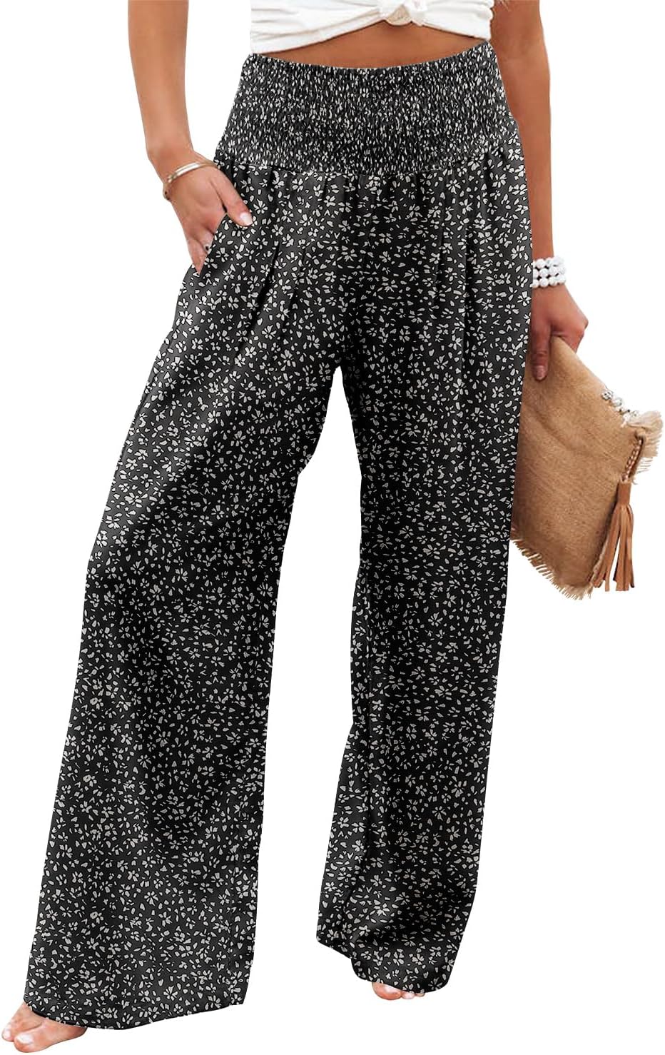 Angerella Womens Elastic High Waisted Palazzo Pants for Comfort