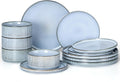 E-far 12-Piece Stoneware Plates and Bowls Set - Dusty Blue