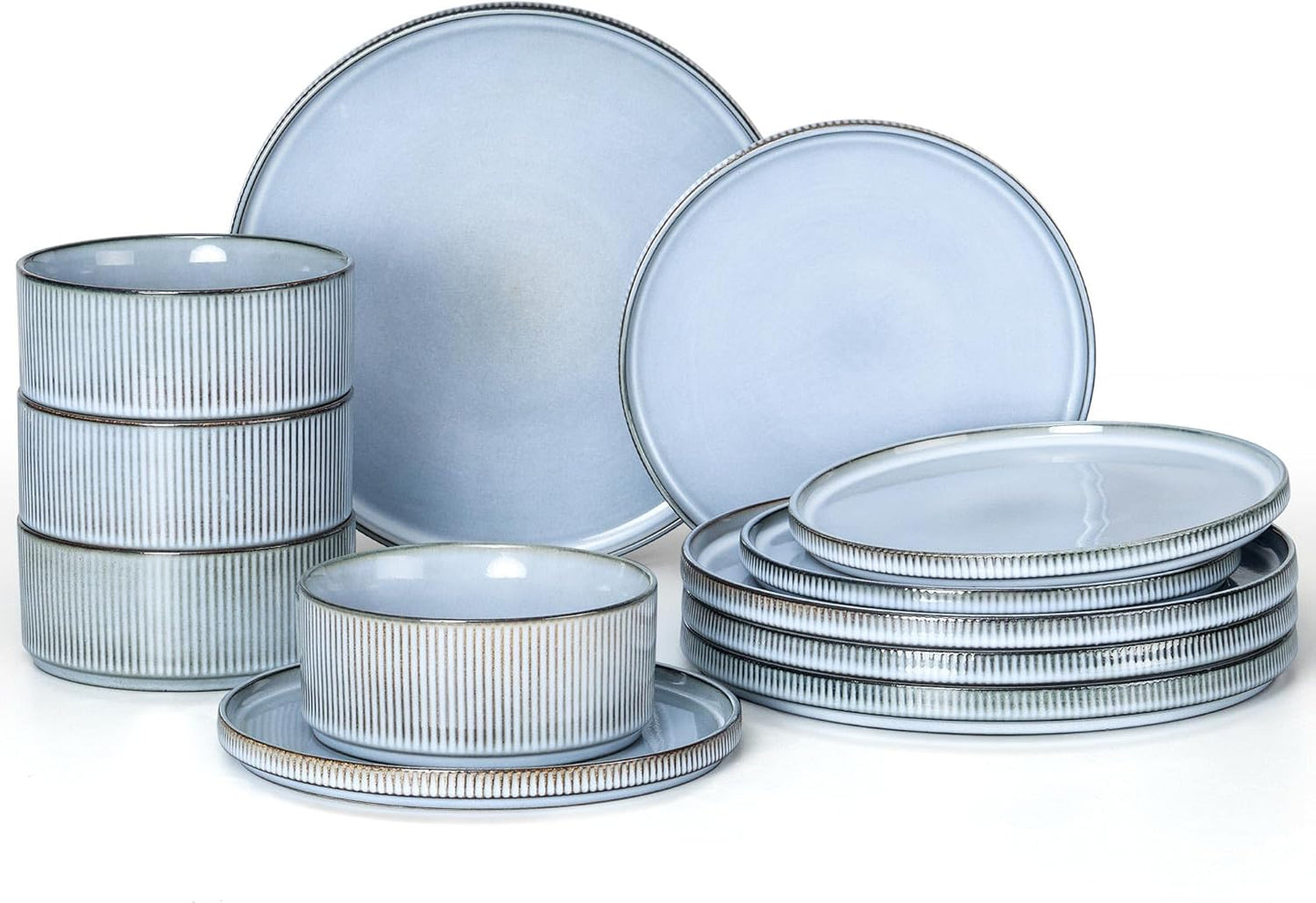 E-far 12-Piece Stoneware Dinnerware Set for Modern Dining