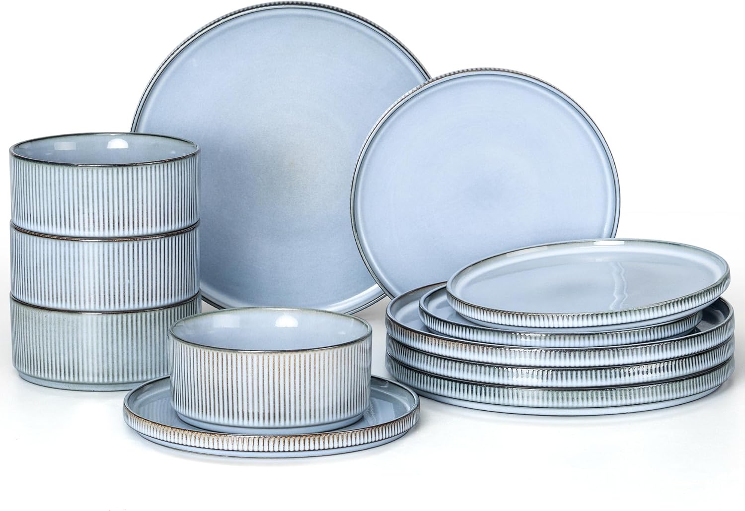 E-far 12-Piece Stoneware Dinnerware Set for Modern Dining