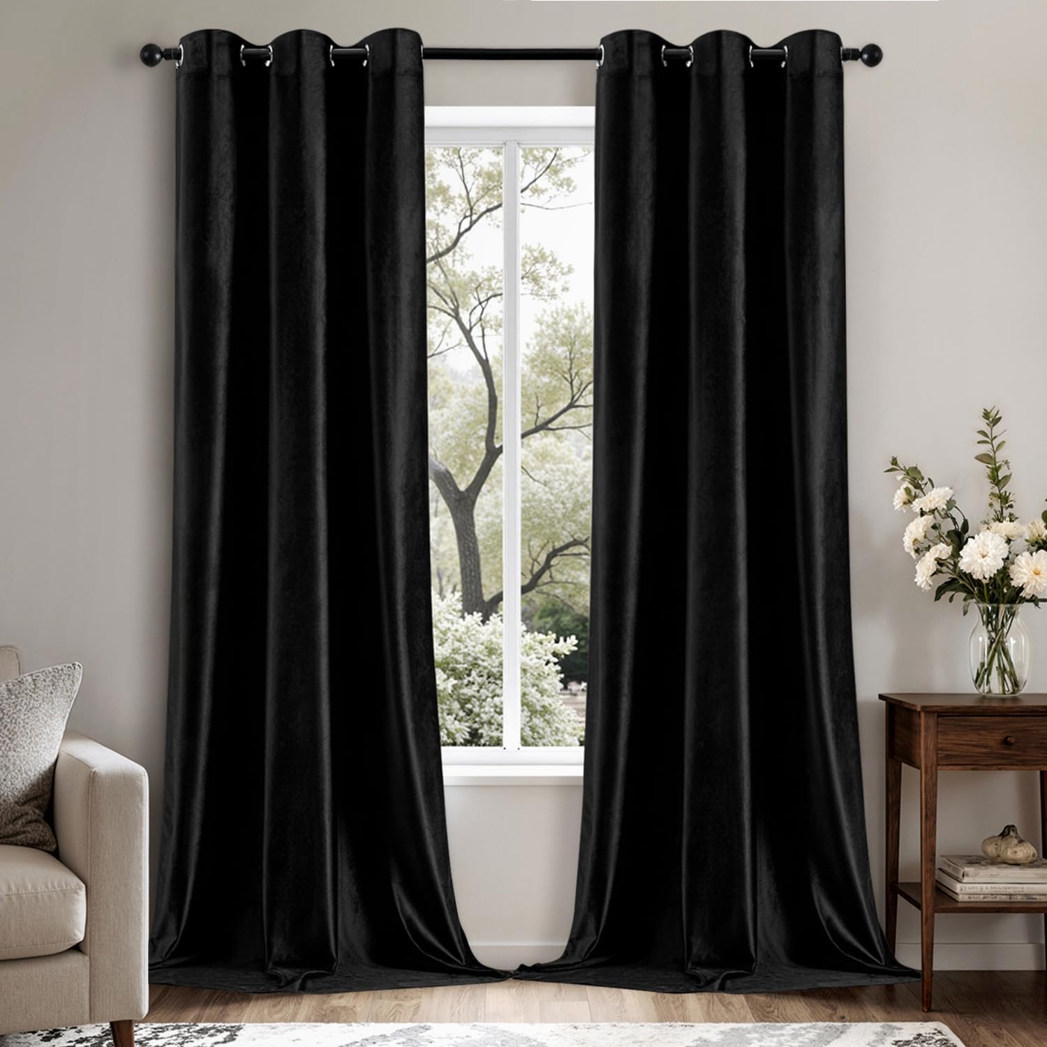 EMEMA Black Velvet Curtains for Room Darkening and Insulation