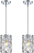Modern Crystal Pendant Light Fixture 2-Pack Chrome Finish - Stylish