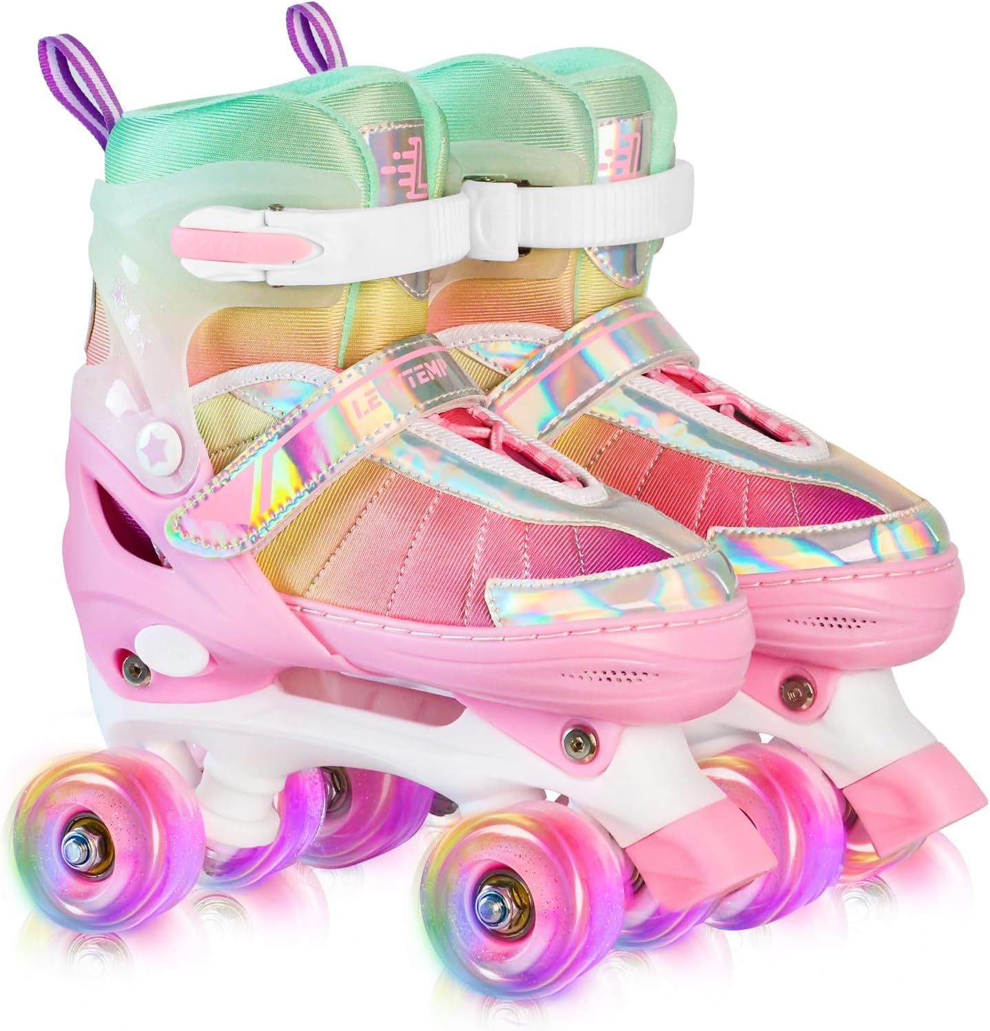 Rainbow Roller Skates for Kids with Light Up Wheels - Adjustable