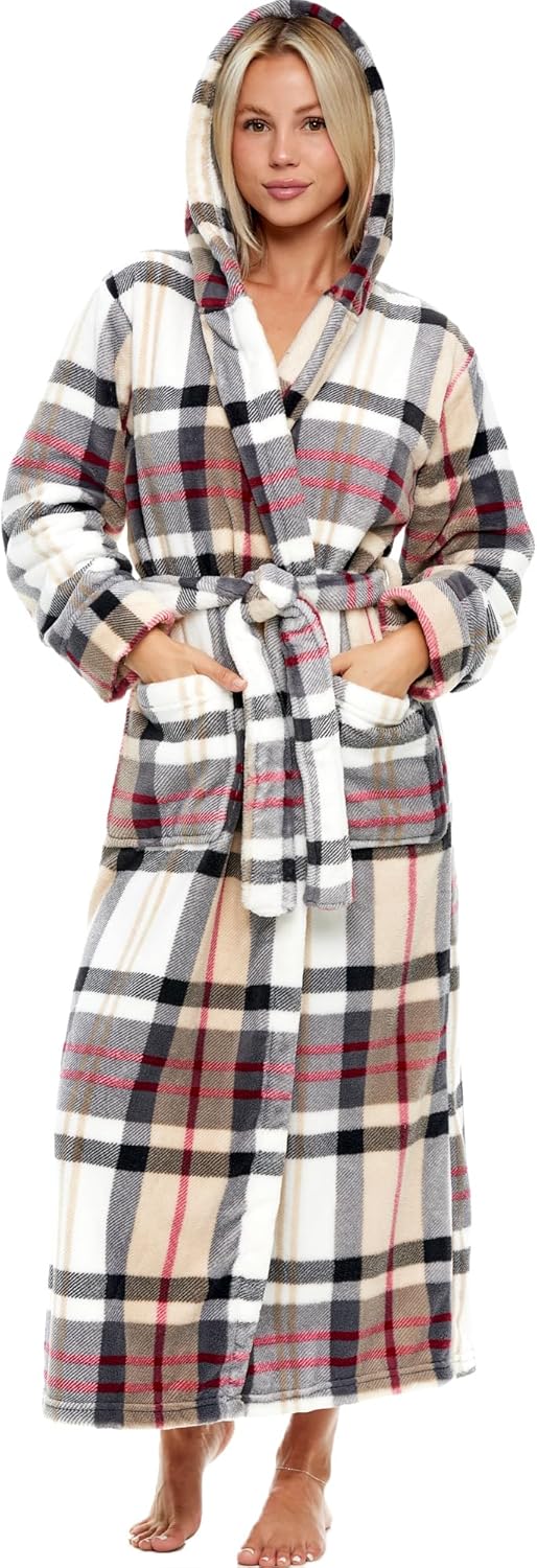 Plush Fleece Robe for Women - Long Hooded Bathrobe Comfort