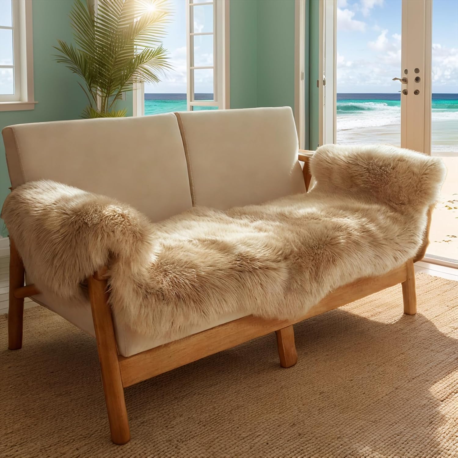 Fluffy Patchwork Sheepskin Rug for Cozy Living Room Decor