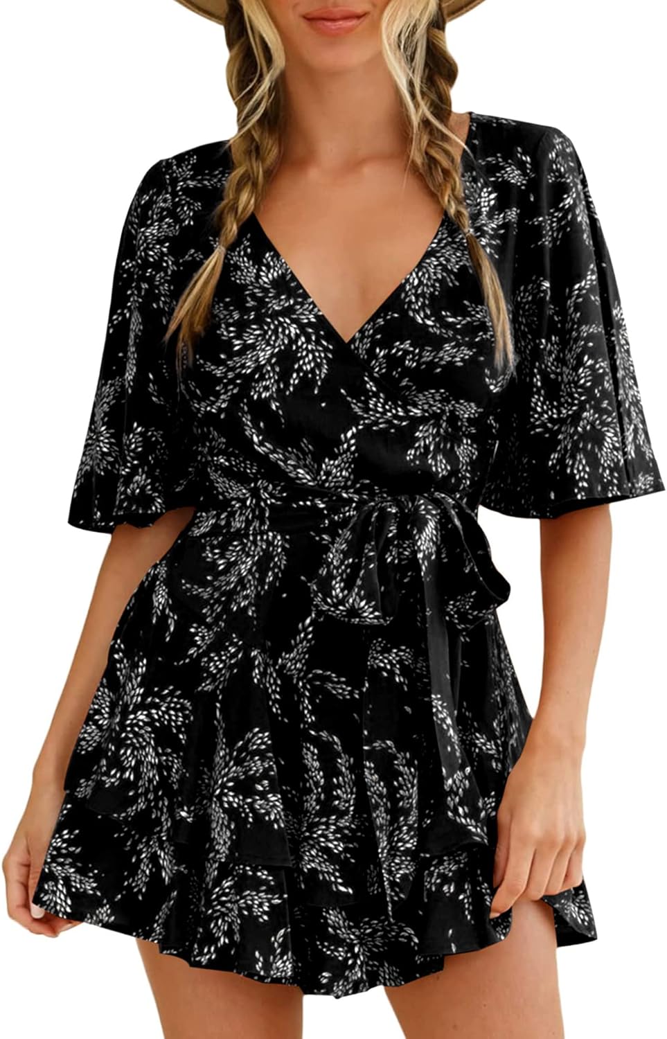 AIMCOO Womens Summer Short Flared Sleeve Romper for Style