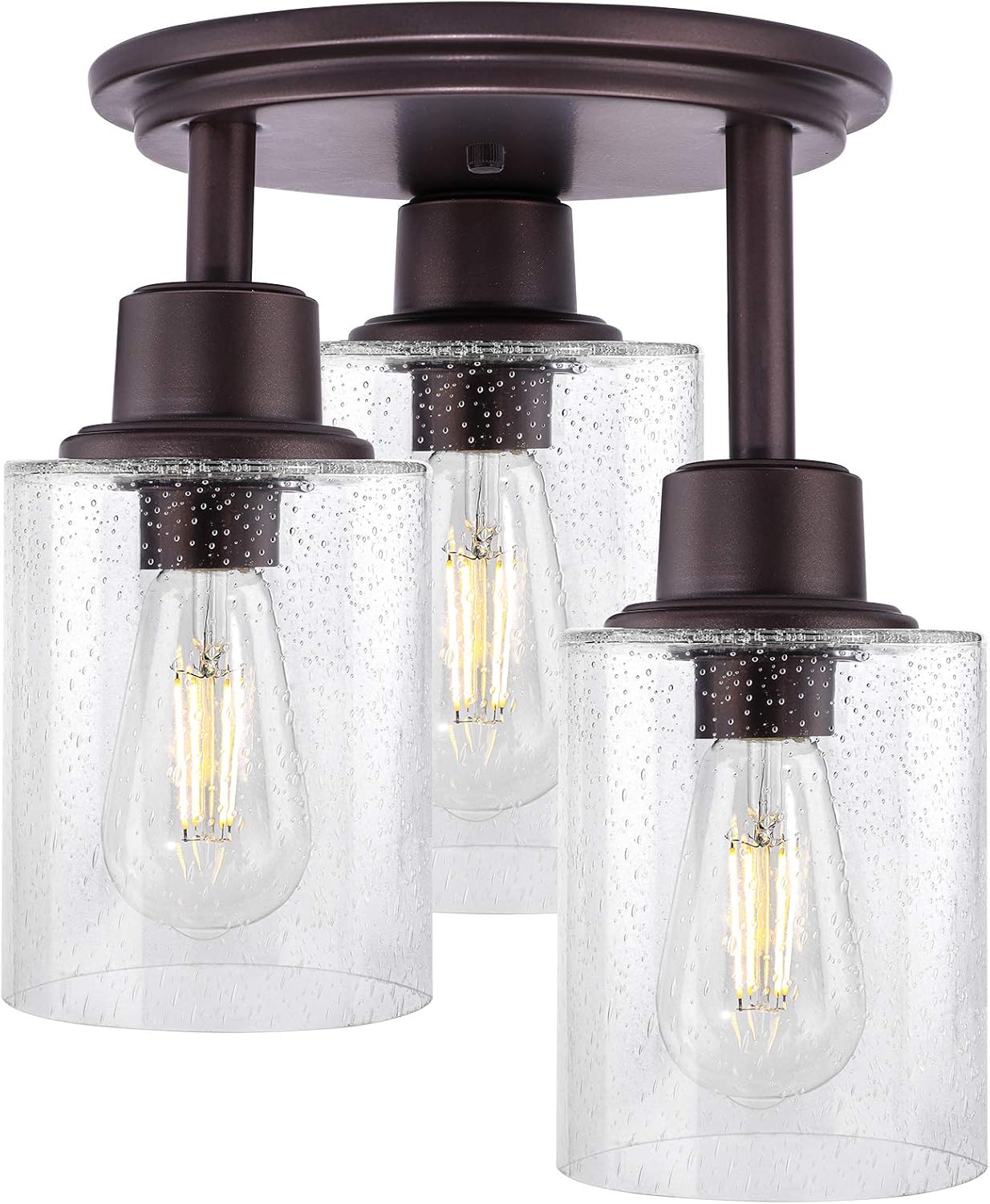 Vintage Semi Flush Mount Ceiling Light with Clear Seeded Glass