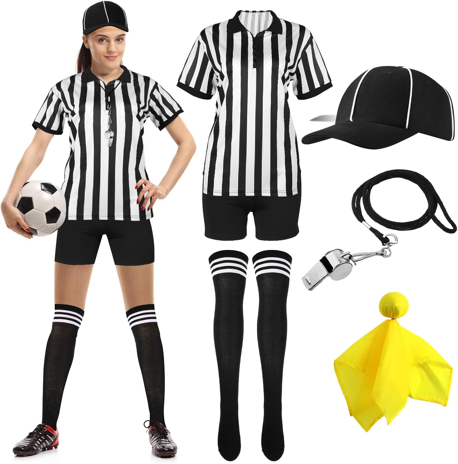 Referee Costume Set for Women with Shirt, Shorts, and Hat