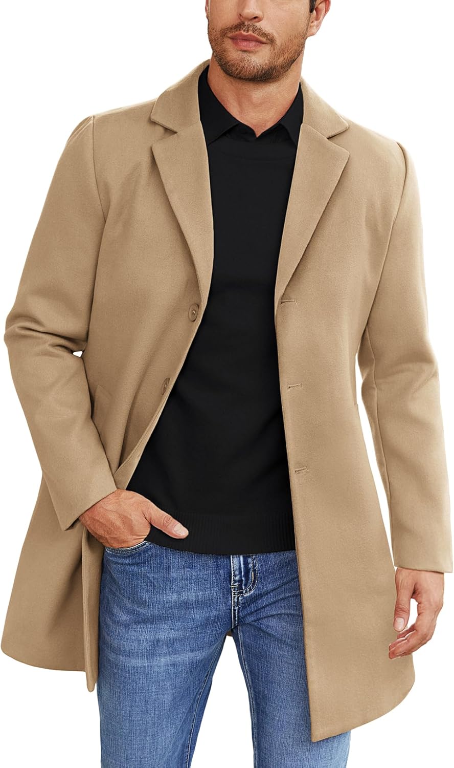 Stylish Mens Wool Blend Coat for Winter - Classic Peacoat