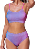 Womens Textured High Waisted Bikini Set Scoop Neck - Adjustable Fit