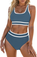 Trendy Sporty Color Block Bikini Sets for Women with High Waist