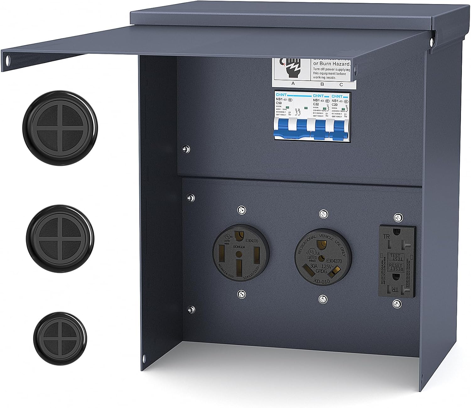 Temporary Power Outlet Panel for RVs with 20, 30, 50 Amp Options