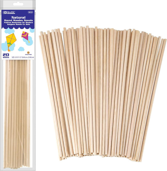 Wooden Dowel Rods for Crafts and Cake Support, 20/Pack