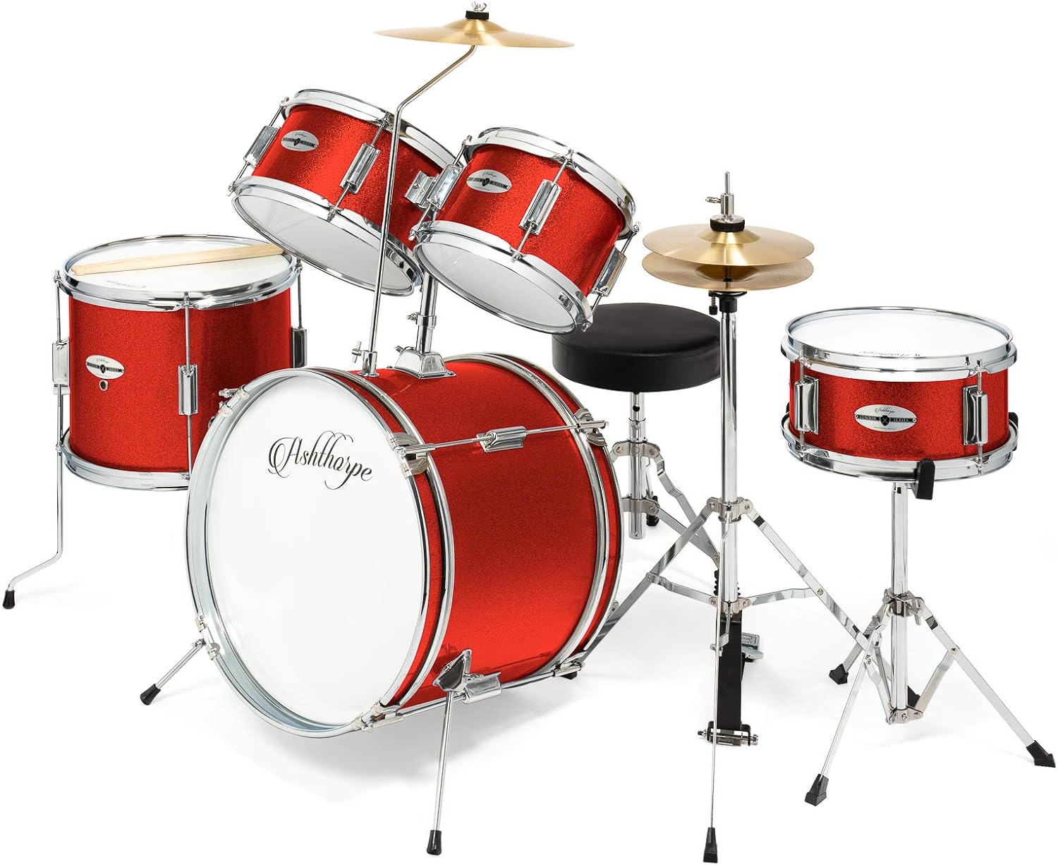 Ashthorpe Junior Drum Set with Brass Cymbals for Beginners