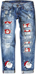 EVALESS Ripped Jeans for Women Plaid Patch Boyfriend (Style WK8V)