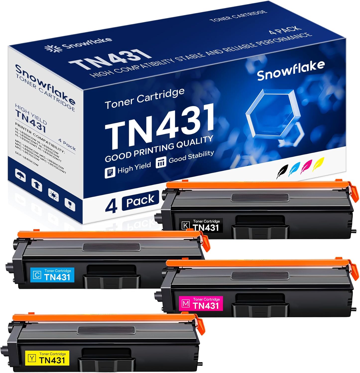 TN-431 Toner Cartridge 4-Pack for Brother Printers - High Yield