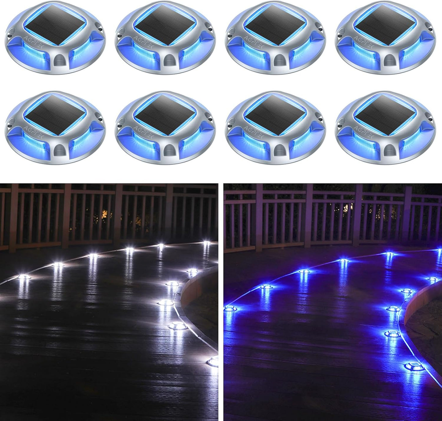 AGPTEK Solar Driveway Lights Outdoor 8 Pack for Pathway Use
