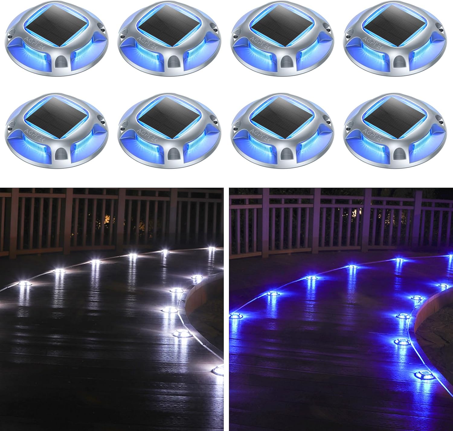 AGPTEK Solar Driveway Lights Outdoor 8 Pack for Pathway Use