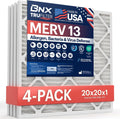 BNX TruFilter 20x20x1 MERV 13 4-Pack - MADE IN USA - Removes Pollutants