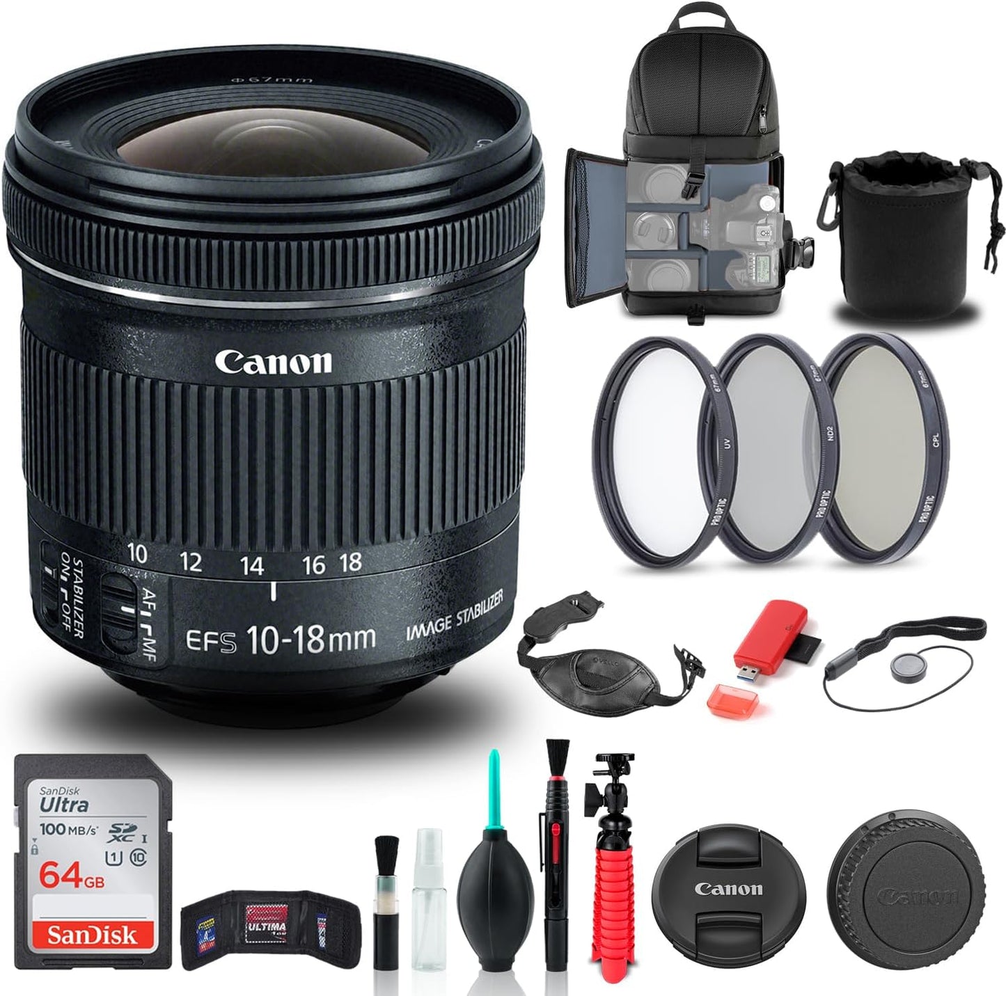 Canon EF-S 10-18mm f/4.5-5.6 STM Lens Bundle with Accessories