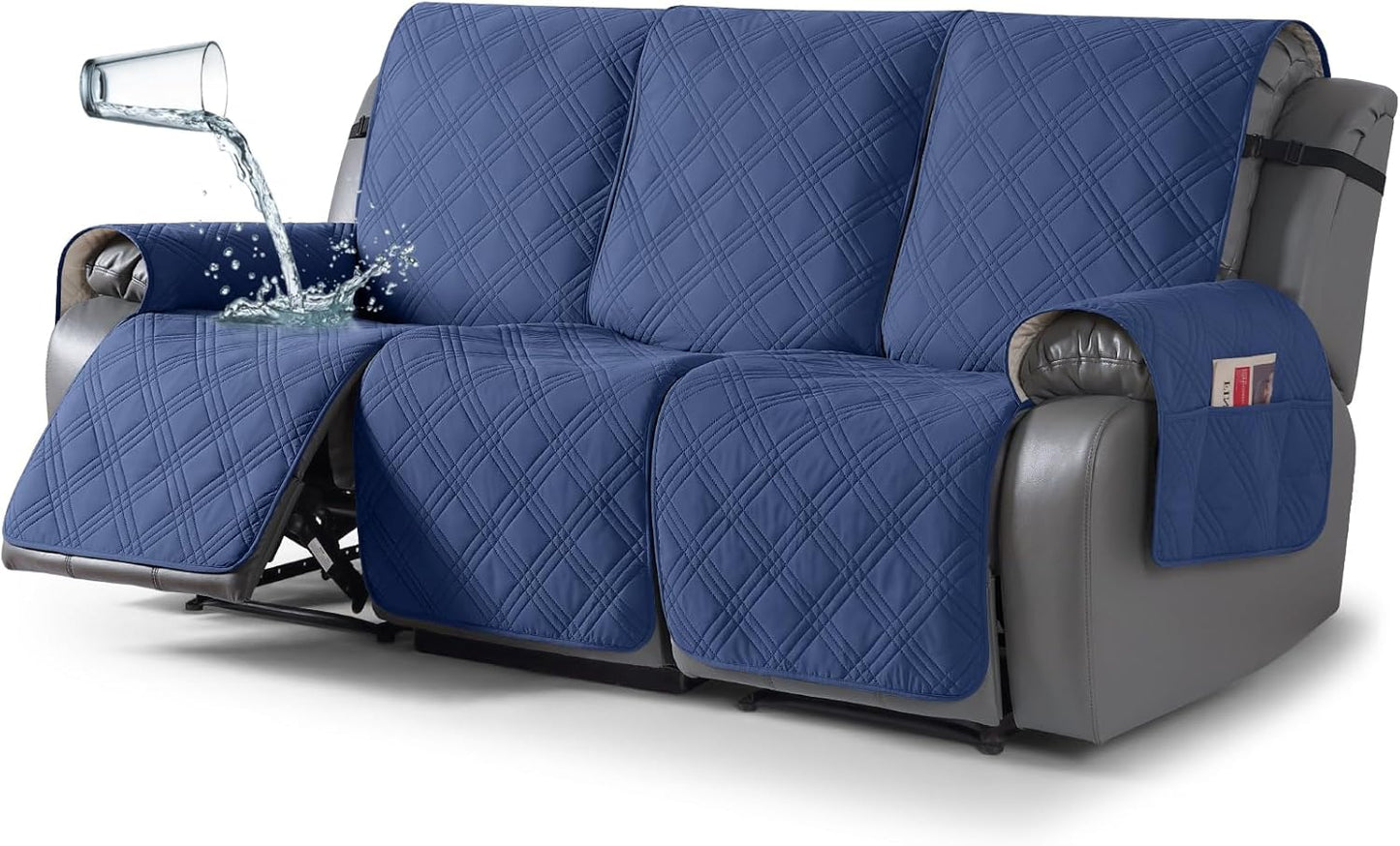 Waterproof Recliner Sofa Cover for 3 Seater Couches, Ocean Blue