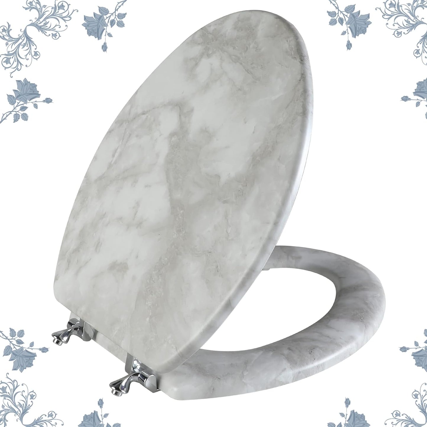 Elongated Marble Toilet Seat with Zinc Alloy Hinges for Comfort