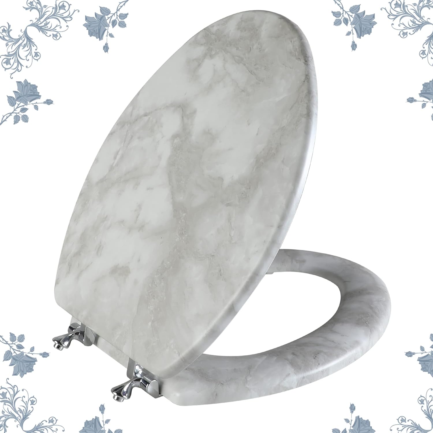 Elongated Marble Toilet Seat with Zinc Alloy Hinges for Comfort