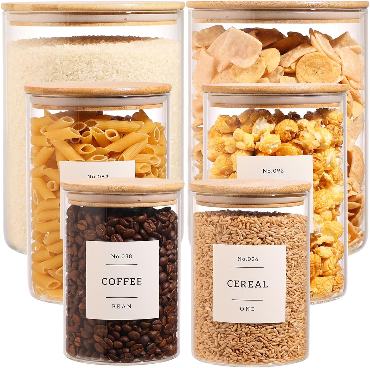6-Pack Borosilicate Glass Storage Jars with Bamboo Lids Included