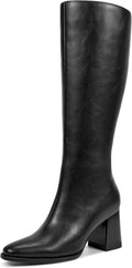 wetkiss Rhinestone PU Knee High Boots for Women - Sparkle Chunky Heel