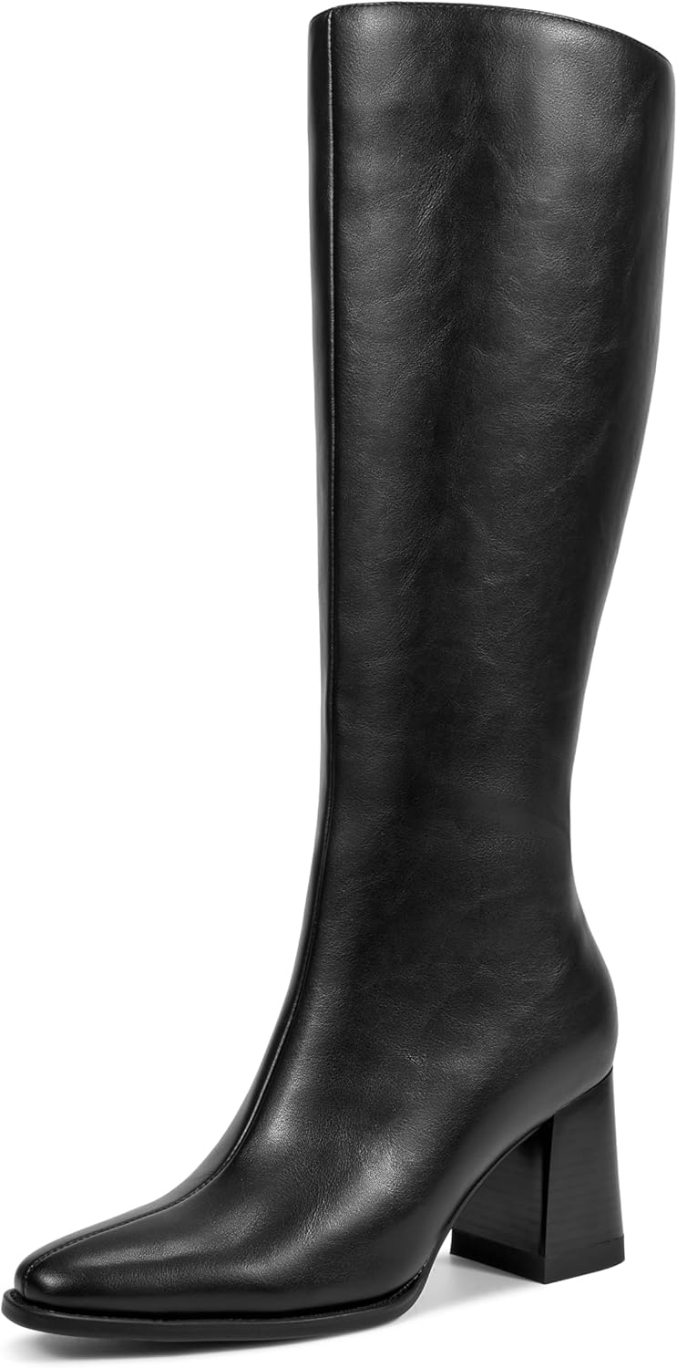 Wetkiss Rhinestone Low Chunky Pointed Toe Knee High Boots