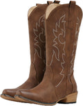Women's Mid Calf Cowboy Boots with Embroidery - Stylish Western