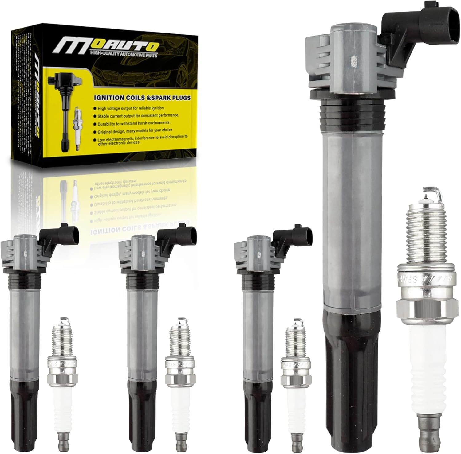 Set of 4 Ignition Coils Pack and Iridium Spark Plugs for Fiat
