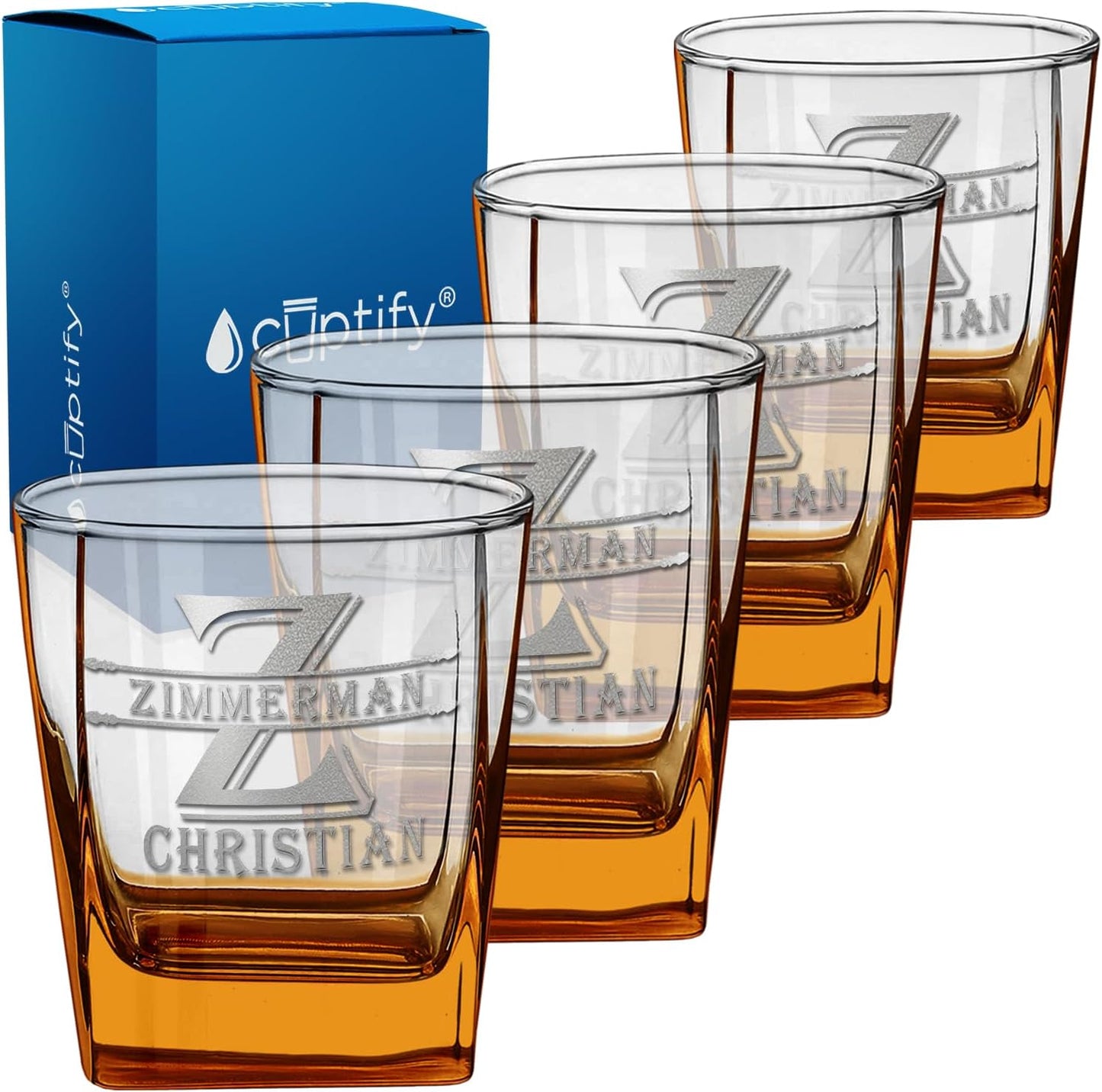 Personalized Whiskey Glass Set of 4 for Men with Custom Name