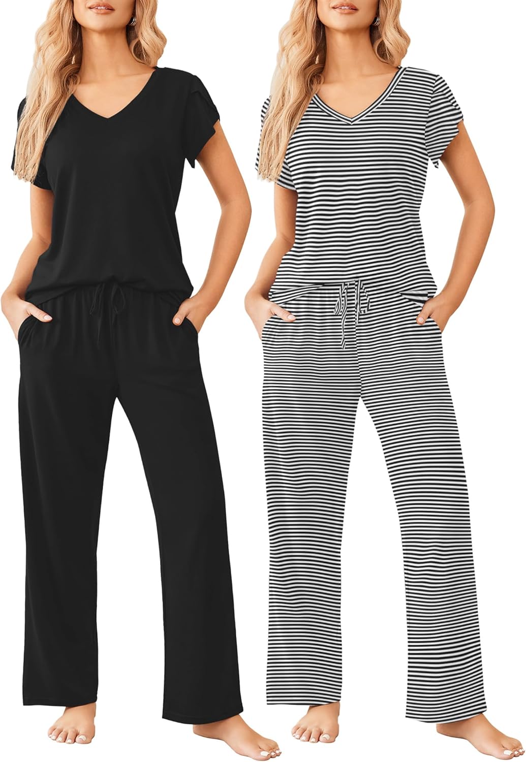 Ekouaer 2 Pack Womens Pajamas Short Sleeve Sleepwear Sets