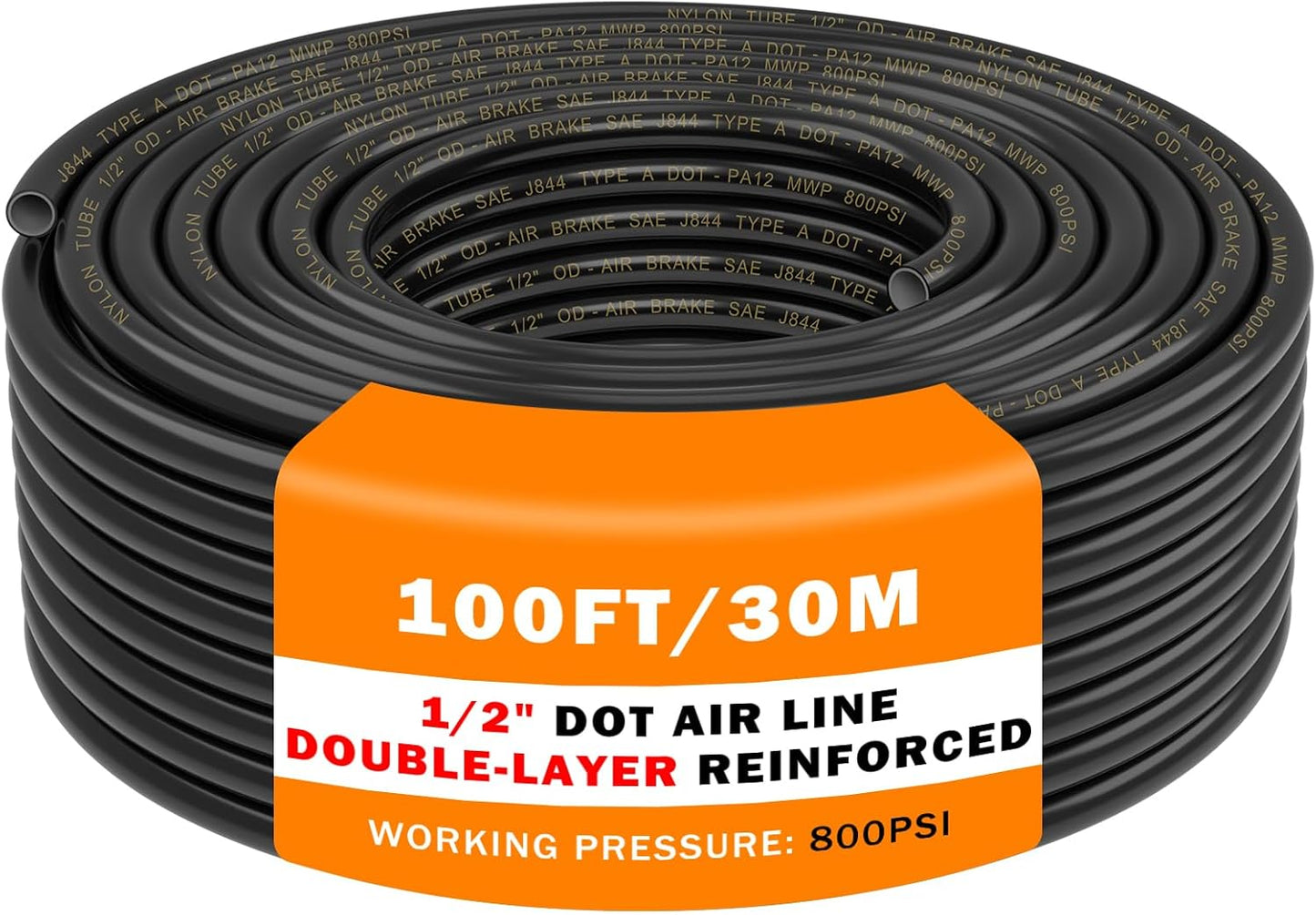 CheeMuii 100 FT 1/2 Inch DOT Air Line Premium PA12 Nylon Hose