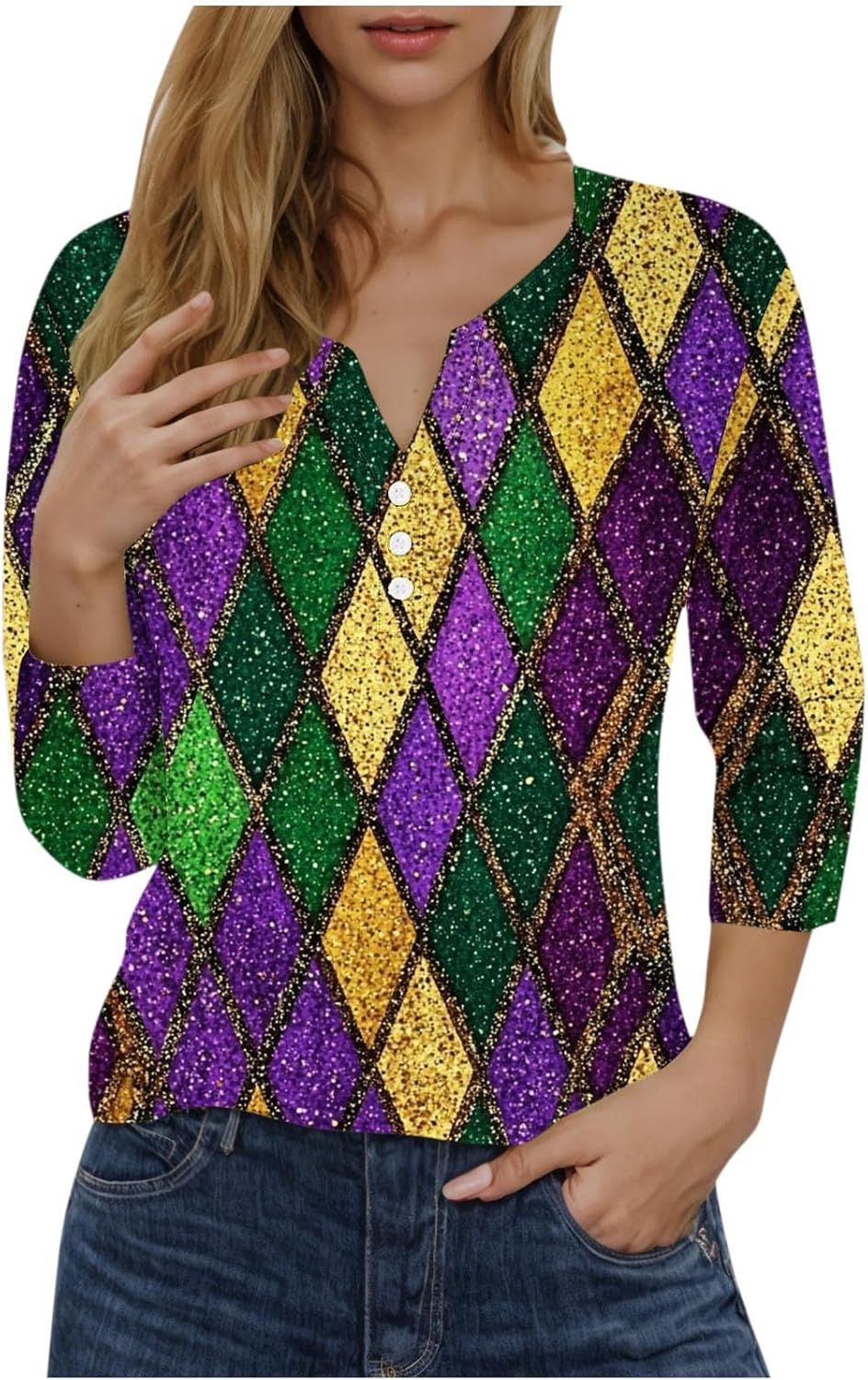 New Orleans Carnival V-Neck Blouse - 2025 Mardi Gras Style!