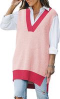 Women's Oversized V Neck Houndstooth Sweater Vest Tunic - Relaxed Fit