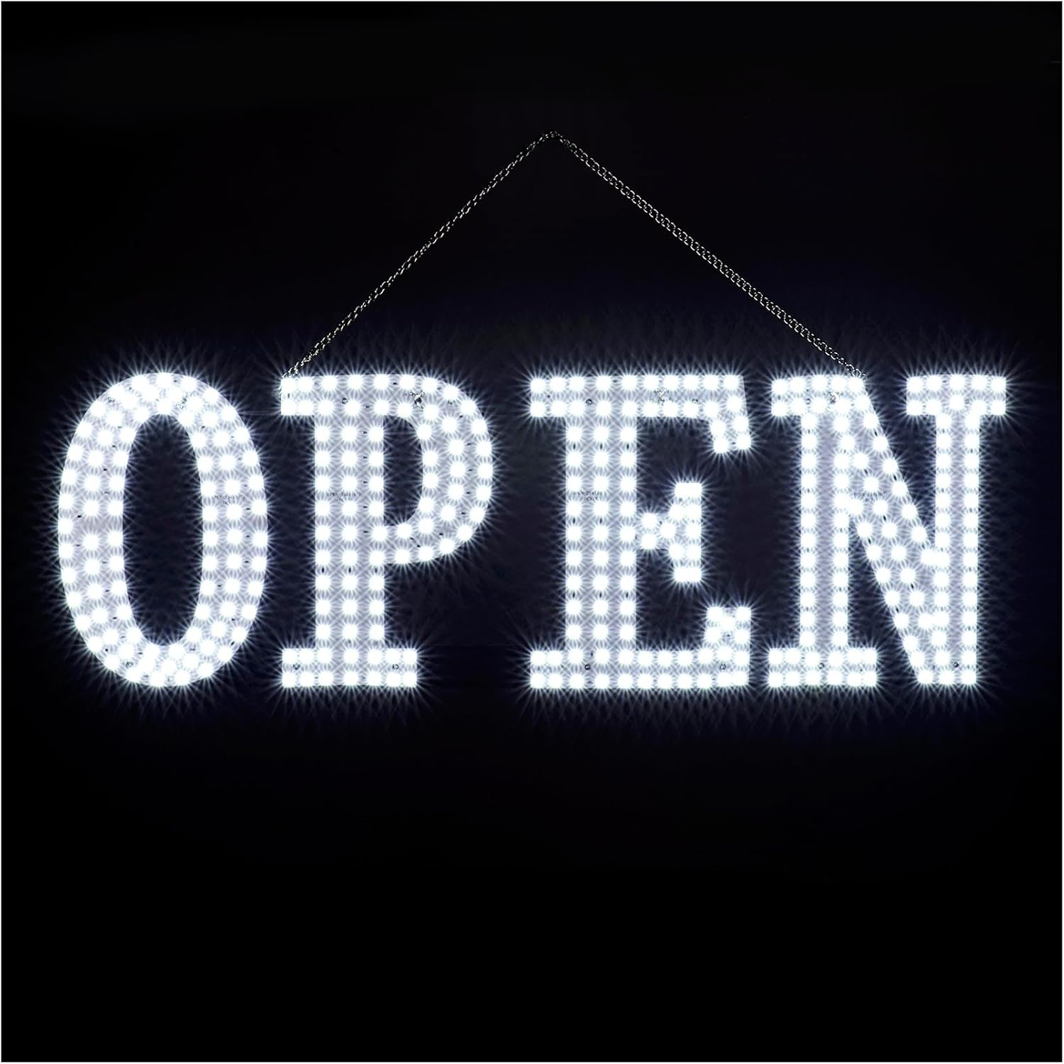 LED Open Sign White - Super Bright Open Sign with Chain
